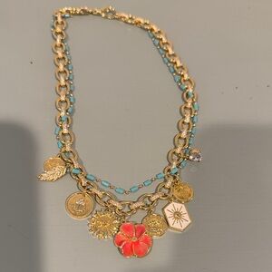 Gold and Turquoise Charm Necklace
